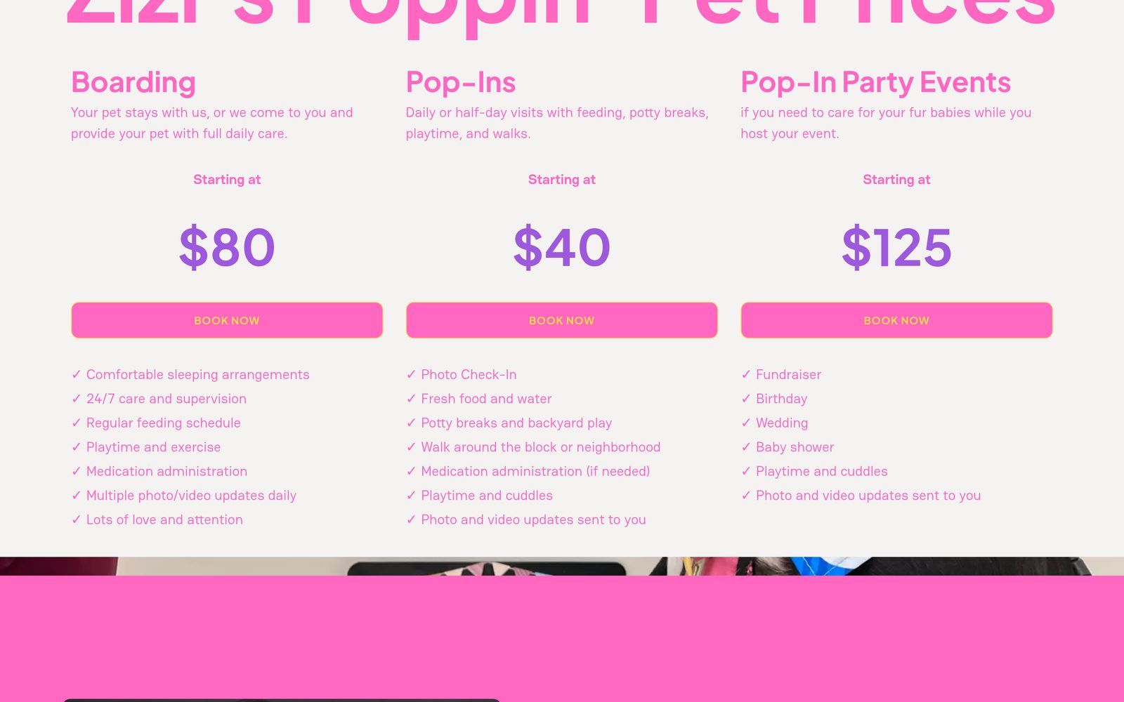 Zizi's Poppin Pet Sitting service packages and pricing inside Pet Pocketbook